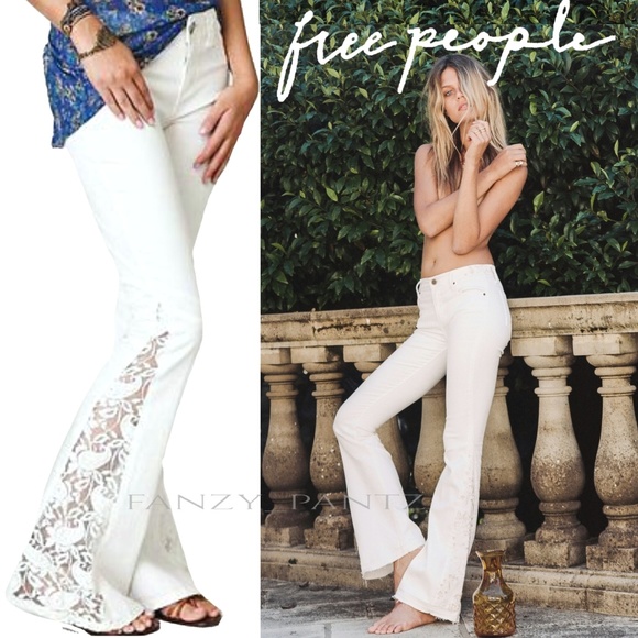 Free People Denim - Free People Flare jeans lace inset white 24 x 34